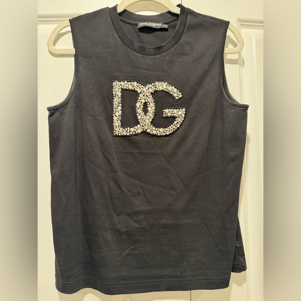 Dolce & Gabbana Black Tank Top with Crystal Logo